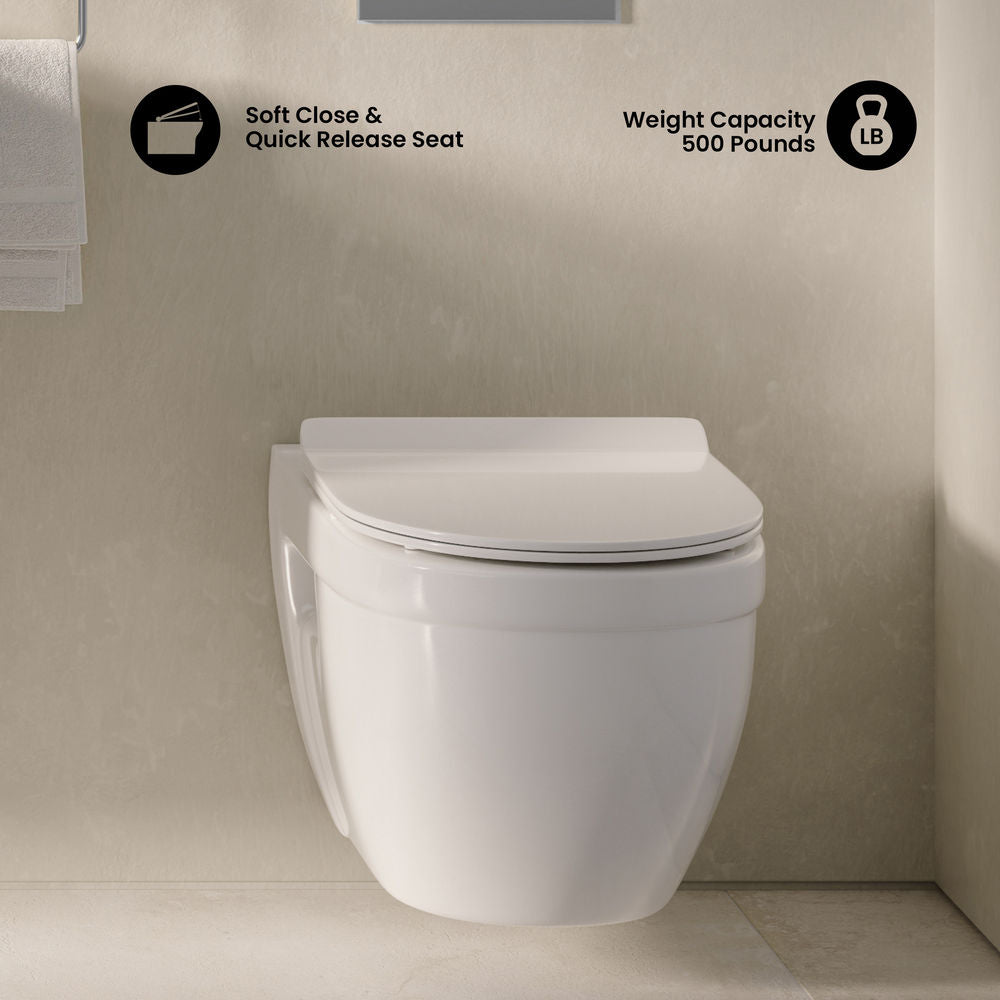 Ivy Wall-Hung Toilet Bundle 0.8/1.6 GPF Dual Flush in Glossy White with Flush Plate