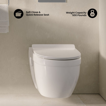 Ivy Wall-Hung Toilet Bundle 0.8/1.6 GPF Dual Flush in Glossy White with Flush Plate
