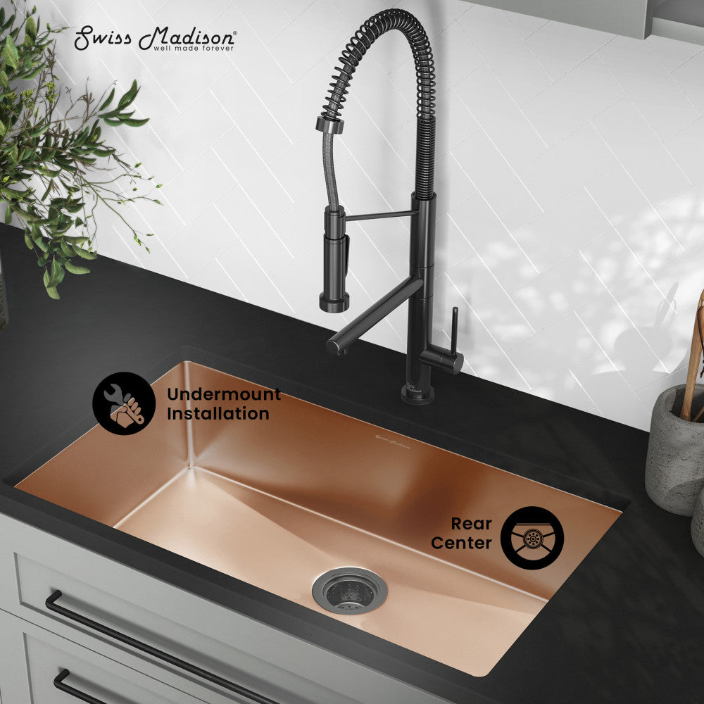 Rivage 32 x 19 Stainless Steel, Single Basin, Undermount Kitchen Sink, Rose Gold