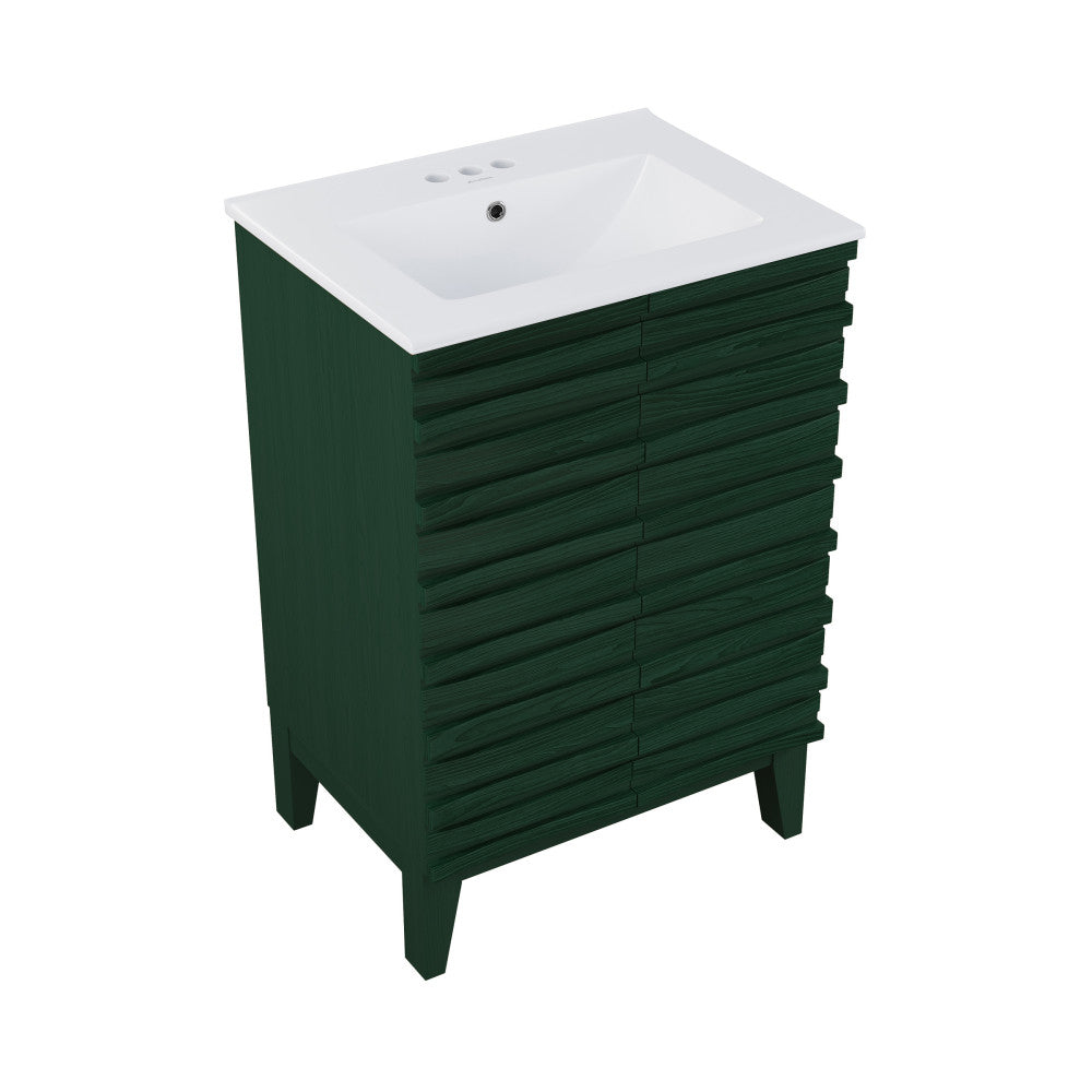 Cascade 24" Freestanding Bathroom Vanity in Green Oak with 3-Hole Centerset Sink Top