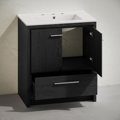 Virage 30" Freestanding Bathroom Vanity in Black Oak with 3-Hole Widespread Sink Top