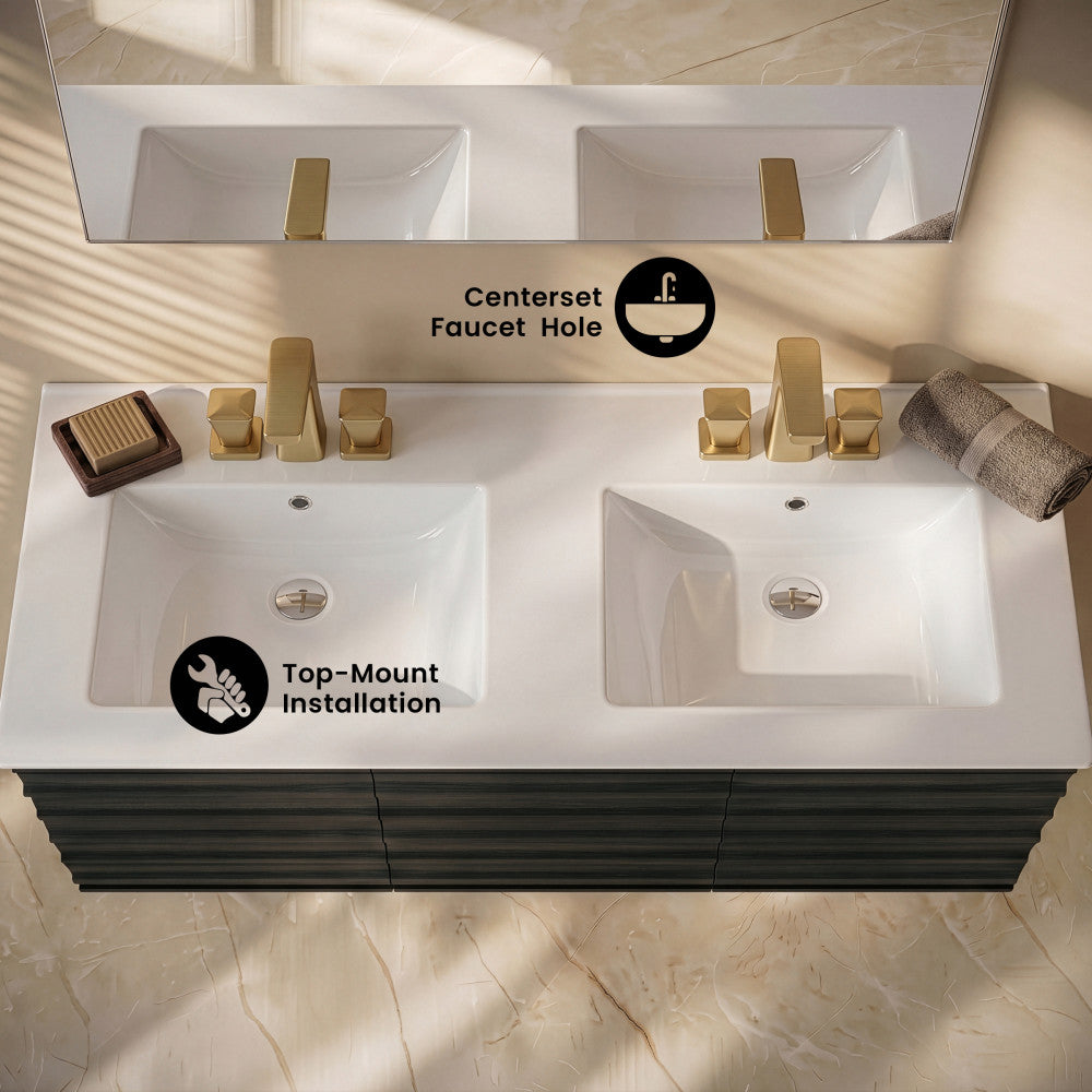48" 3-Hole Centerset Double Basin Vanity Sink Top in Glossy White