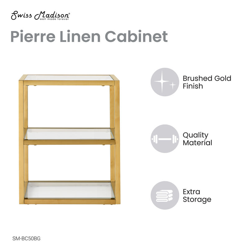 Pierre 16"x20"x10" Wall-Mounted Linen Cabinet in Brushed Gold