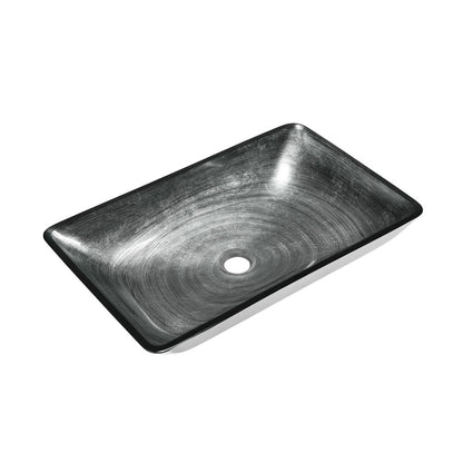 Cascade Rectangular Glass Vessel Sink with Faucet, Smoky Gray