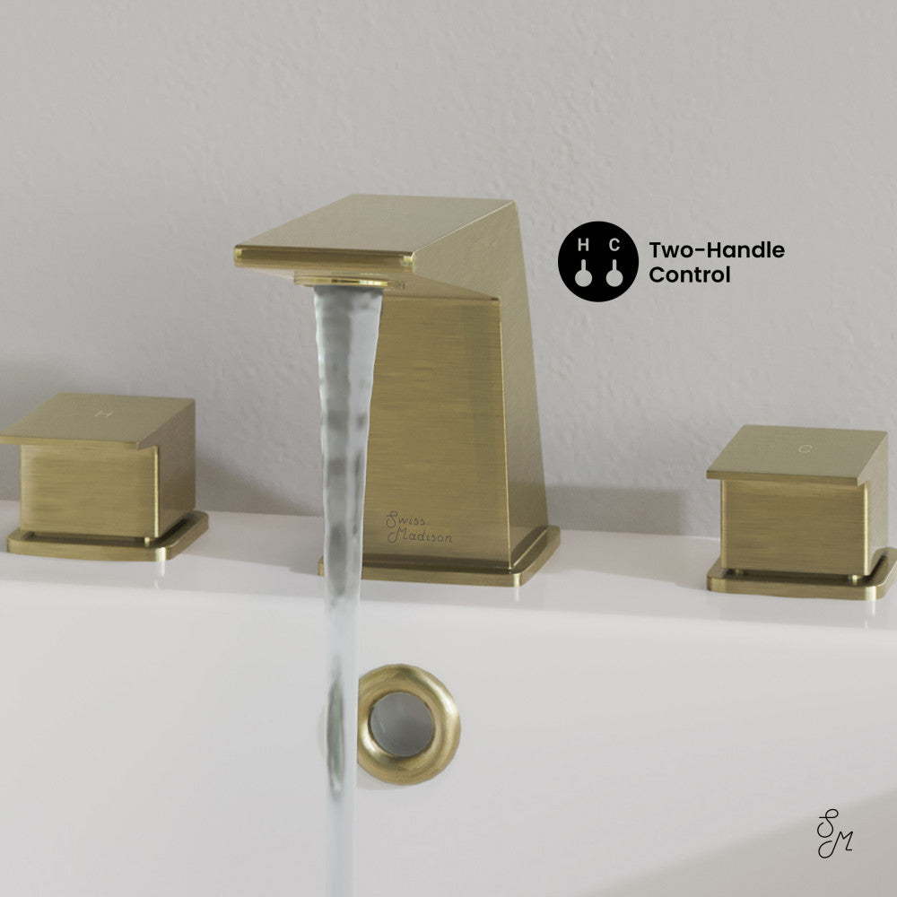 Carre 8 in. Widespread, 2-Handle, Bathroom Faucet in Brushed Gold