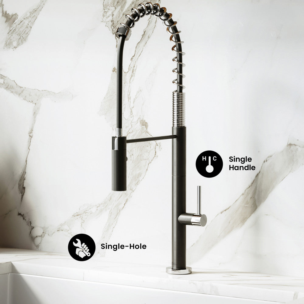 Chalet Single Handle, Pull-Down Kitchen Faucet in Brushed Nickel and Black
