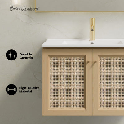 Classe 30" Wall-Mounted Bathroom Vanity in Natural Oak with Single Faucet Hole Vanity Top