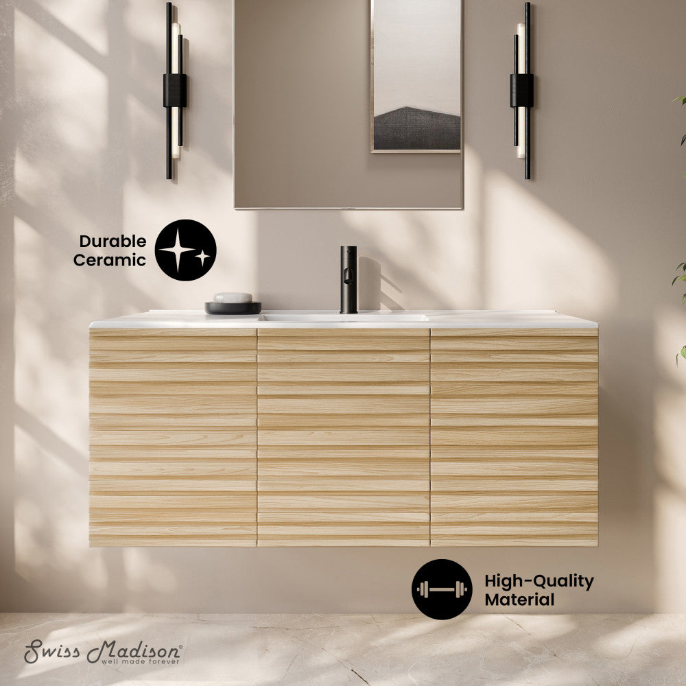 Cascade 48" Wall-Mounted Bathroom Vanity in Natural Oak with Sink Top