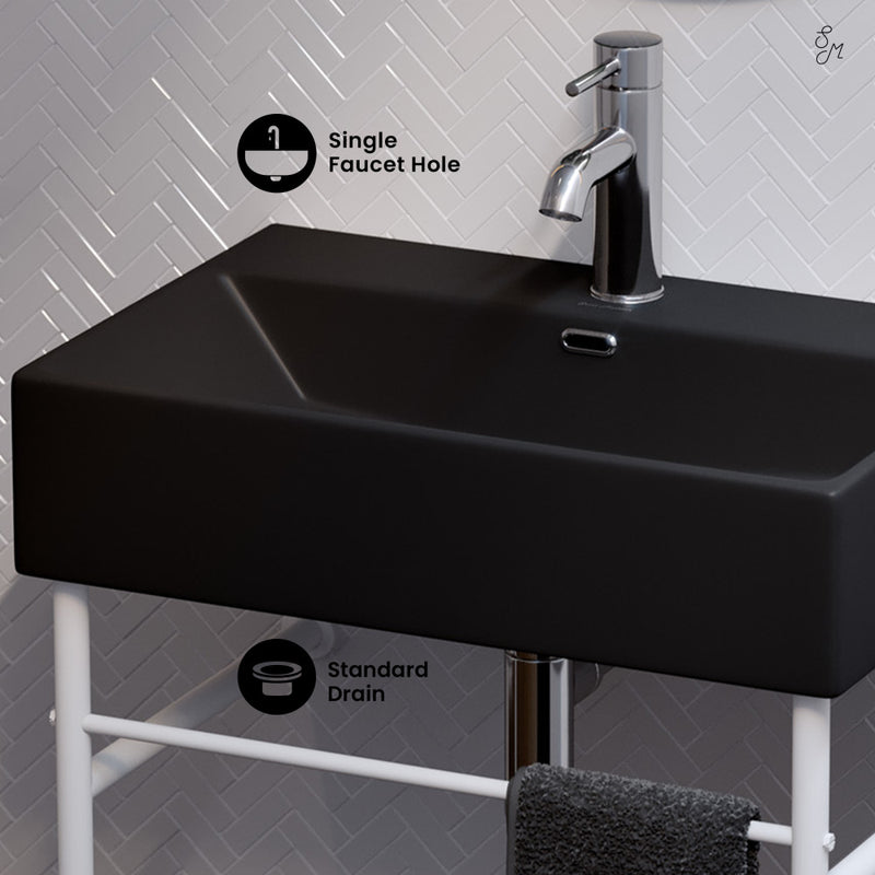 Claire 24 Ceramic Console Sink Matte Black Basin Matte White Legs