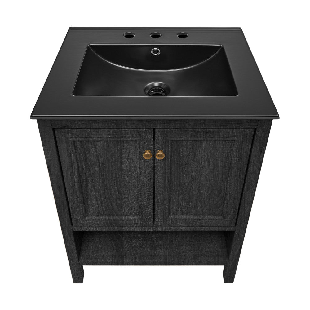 Chateau 24" Freestanding Bathroom Vanity in Black Oak with Black 3-Hole Widespread Sink Top