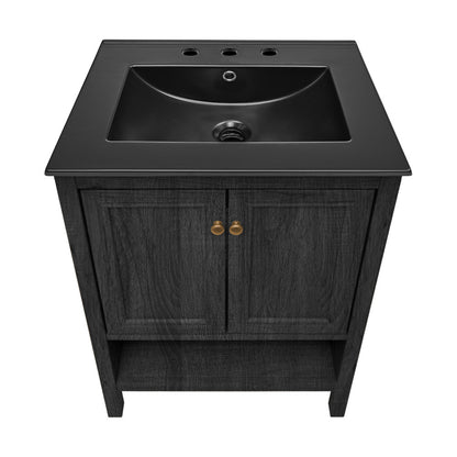 Chateau 24" Freestanding Bathroom Vanity in Black Oak with Black 3-Hole Widespread Sink Top