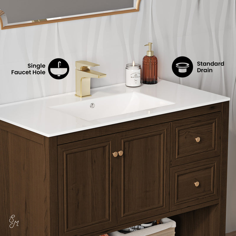 Chateau 36" Freestanding Bathroom Vanity in Brown Oak with Sink Top