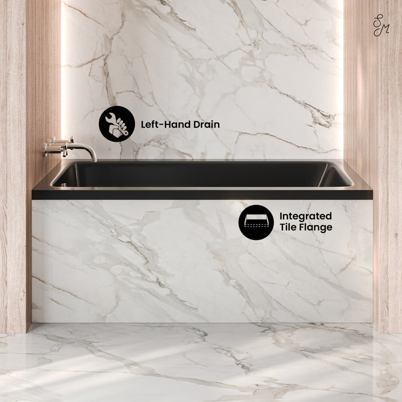 Voltaire 54 x 30 Left Drain Soaking Alcove Bathtub in Glossy Black