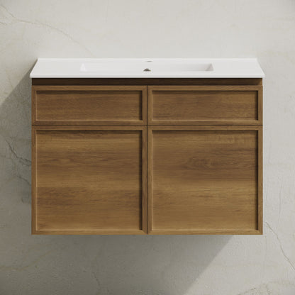 St. Tropez 30" Wall-Mounted Bathroom Vanity in Brown Oak with Sink Top