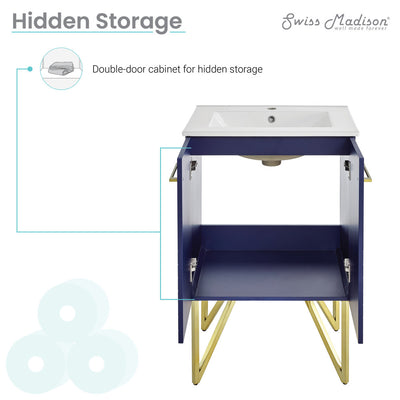 Annecy 24" Freestanding Bathroom Vanity in Granger Blue with Sink Top