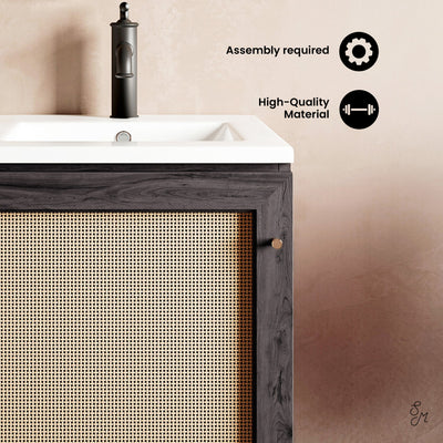 Classe 18" Freestanding Bathroom Vanity in Black Oak with Sink Top