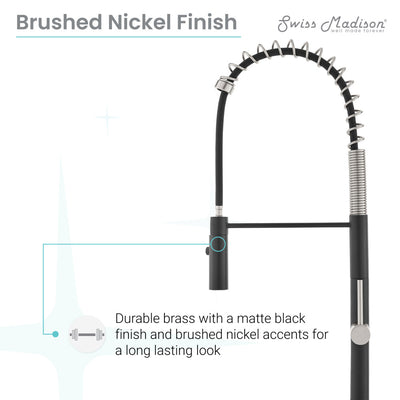 Chalet Single Handle, Pull-Down Kitchen Faucet in Brushed Nickel and Black