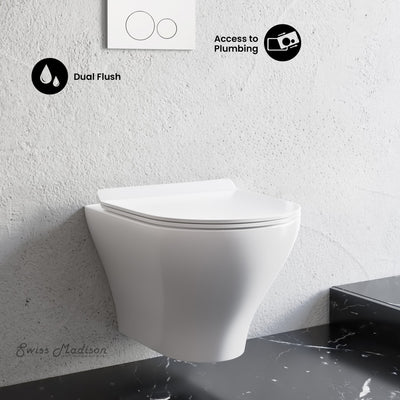 Monaco Wall-Hung Toilet Bundle 0.8/1.6 GPF Dual Flush in Glossy White with White Flush Plate