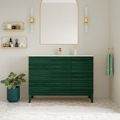 Cascade 48" Freestanding Bathroom Vanity in Green Oak with Sink Top