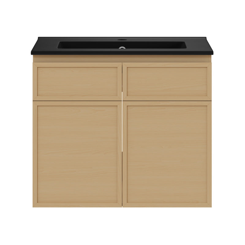 St. Tropez 24" Wall-Mounted Bathroom Vanity in Natural Oak with Black Sink Top