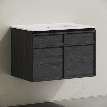 St. Tropez 30" Wall-Mounted Bathroom Vanity in Black Oak with Sink Top
