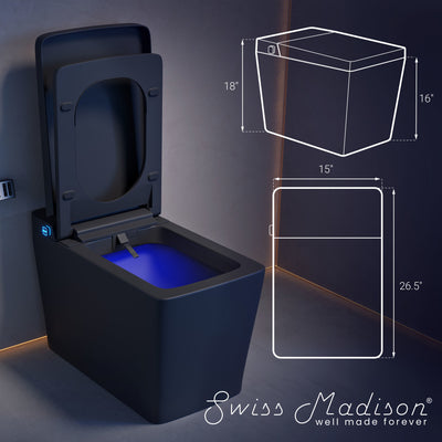 Concorde One Piece Smart Toilet 1.28 GPF in Matte Black with Heated Bidet, Air Drying, Night Light, Foot Sensor