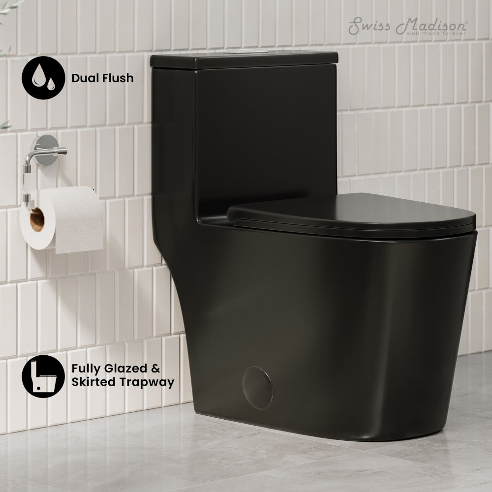 Dreux One-Piece 12" Rough-in .95/1.28 GPF Dual Top Flush Elongated Toilet in Glossy Black