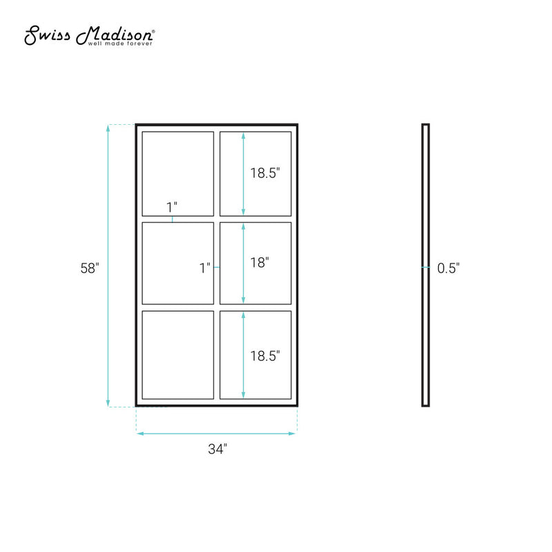 Virage 34 x 58 Framed Fixed 3/8 in. (10mm) Clear Tempered Glass Tub Door with Black Matte Frame