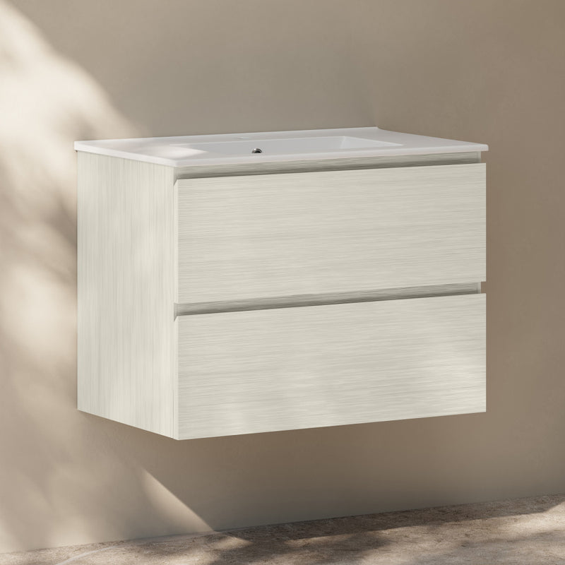 Liberte 30" Wall-Mounted Bathroom Vanity in White Oak with Sink Top