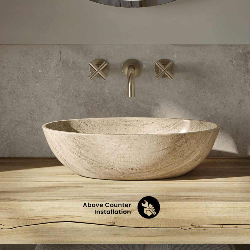 Ivy 20" Natural Marble Oval Vessel Sink in Polished Travertine