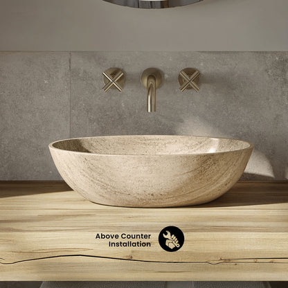 Ivy 20" Natural Marble Oval Vessel Sink in Polished Travertine