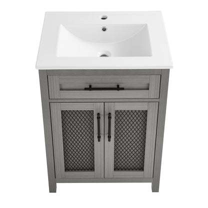 24-inch freestanding bathroom vanity in carbon gray, single sink, soft-close doors.