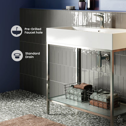 Pierre 32 Single, Freestanding, Open Shelf, Chrome Metal Frame Bathroom Vanity