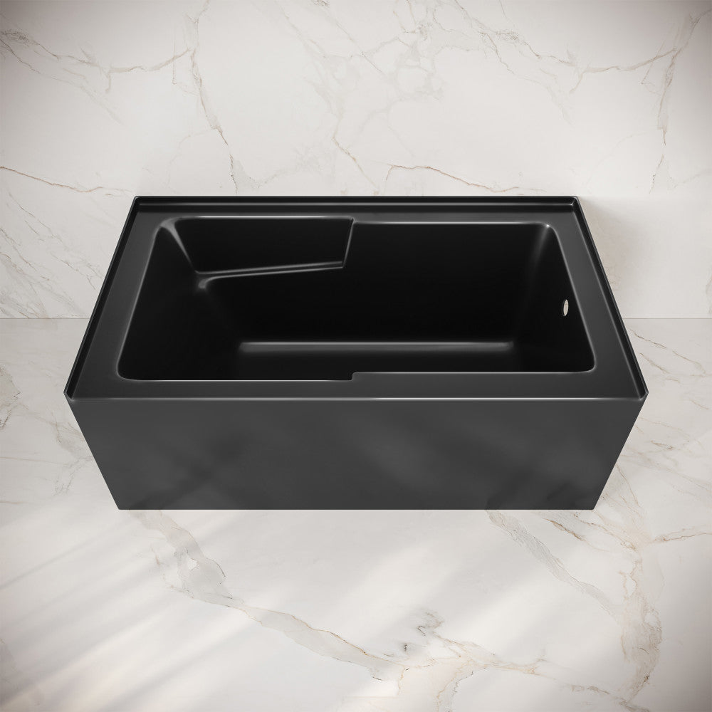 Voltaire 54 x 30 Skirted Right Drain Soaking Apron Bathtub in Glossy Black with Integrated Armrest