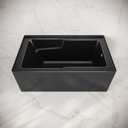 Voltaire 54 x 30 Skirted Right Drain Soaking Apron Bathtub in Glossy Black with Integrated Armrest
