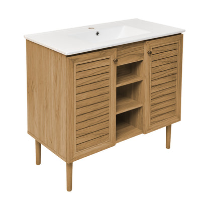 Bron 36" Freestanding Bathroom Vanity in Golden Oak with Sink Top