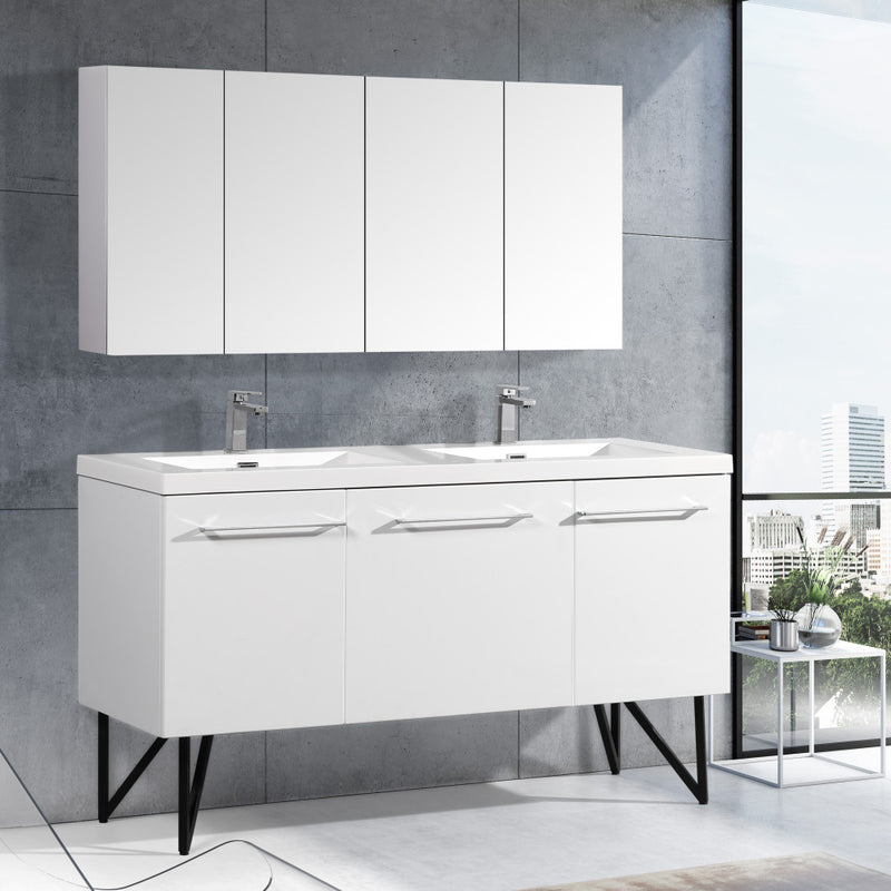Annecy 60" Freestanding Bathroom Vanity in White with Sink Top