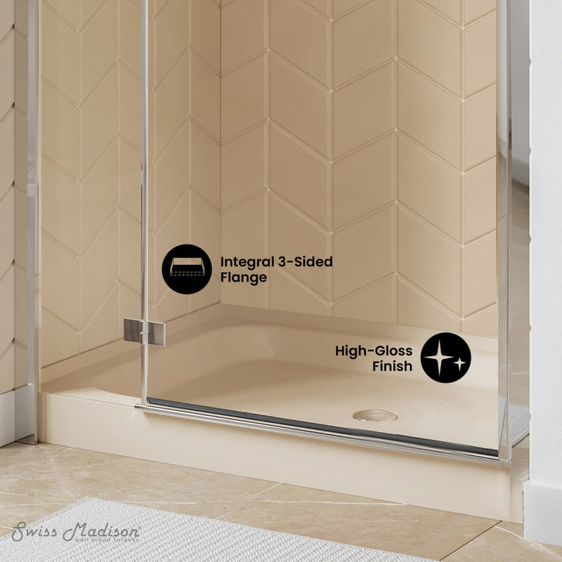 Voltaire 48" x 32" Single-Threshold, Center Drain, Shower Base in Biscuit