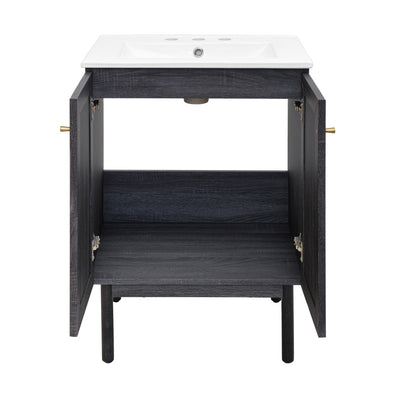 Classe 24 in. Black Oak Bathroom Vanity With White, 3-Hole Ceramic Sink Top