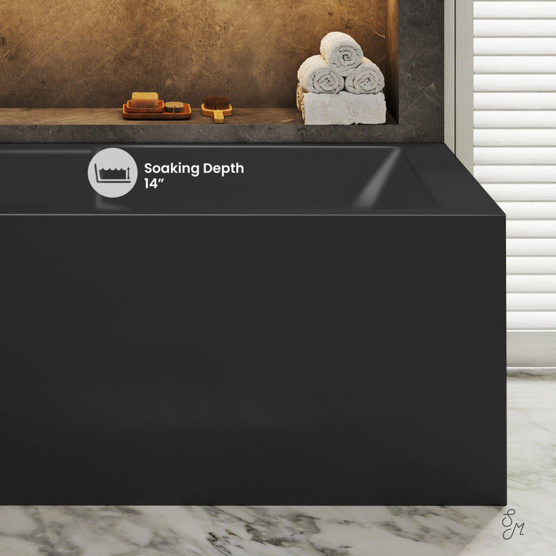Claire 60 x 32 Left Drain Soaking Alcove Corner Apron Bathtub in Glossy Black