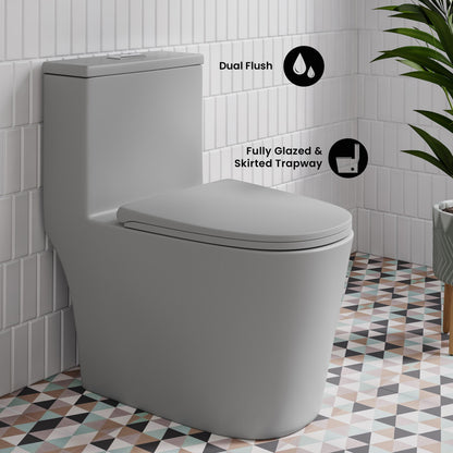 Dreux One Piece Elongated Dual Flush Toilet in Matte Gray 0.95/1.26 GPF