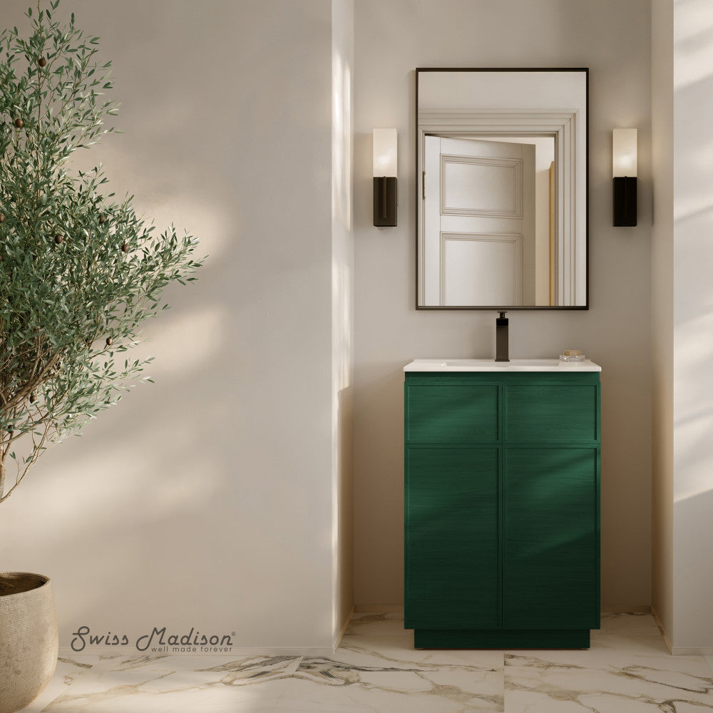 St. Tropez 24" Freestanding Bathroom Vanity in Green Oak with Sink Top