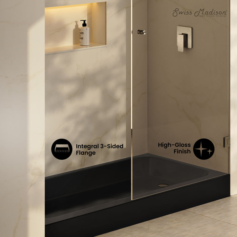 Voltaire 60 x 30 Shower Pan Base with Right Drain in Glossy Black