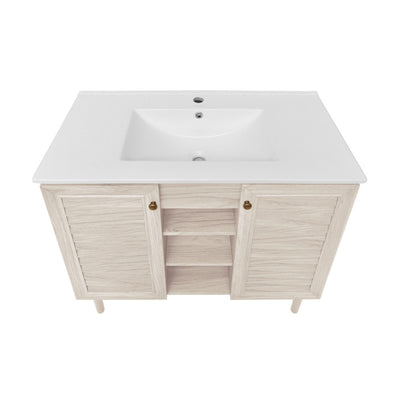 Bron 36" Freestanding Bathroom Vanity in White Oak with Sink Top