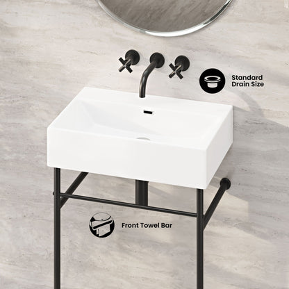 Claire 24" Rectangle Zero Hole Console Sink with Matte Black Legs