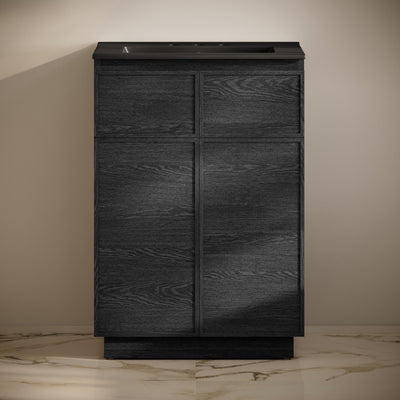 St. Tropez 24" Freestanding Bathroom Vanity in Black Oak with Black 3-Hole Widespread Sink Top