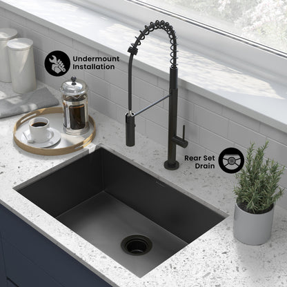 Tourner 26 x 18 Stainless Steel, Single Basin, Undermount Kitchen Sink, Black