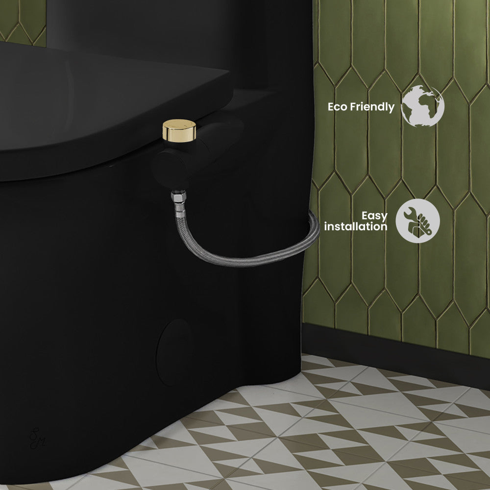 Aqua Non-Electric Bidet Toilet Attachment in Matte Black with Polished Gold Hardware