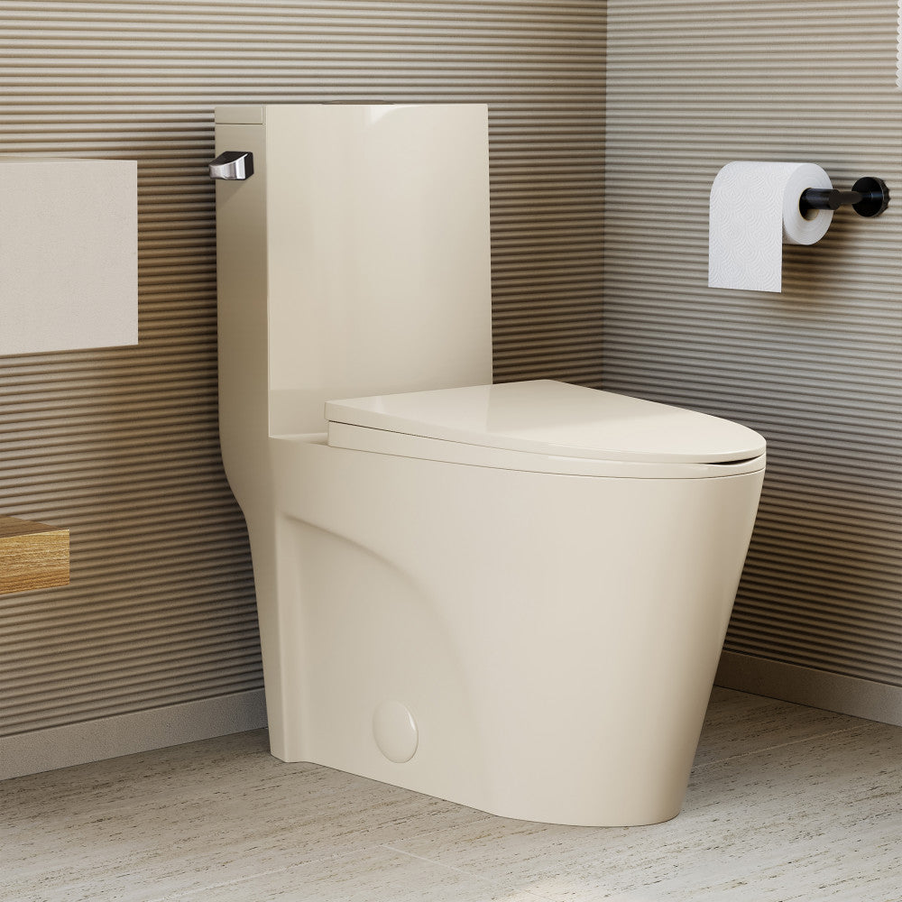 St. Tropez One-Piece 14" Rough-in 1.28 GPF Left-Hand Vortex Flush Elongated Toilet in Glossy Bisque