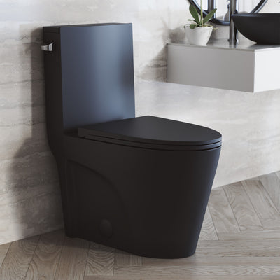 St. Tropez One-Piece 10" Rough-in 1.28 GPF Left Flush Elongated Toilet in Matte Black